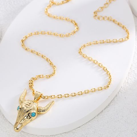 Roman Style Animal Anchor Bird Copper Plating Inlay Turquoise 18k Gold Plated Pendant Necklace