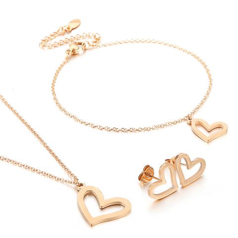 Stainless Steel Titanium Steel 18K Gold Plated Simple Style Classic Style Plating Heart Shape Bracelets Earrings Necklace