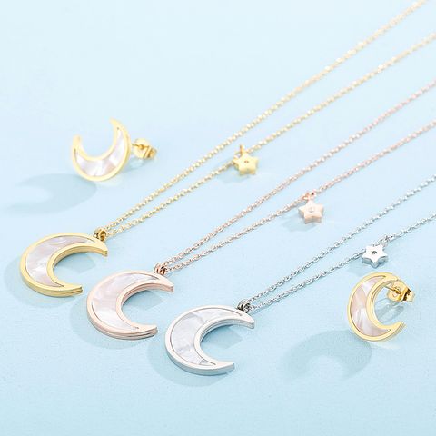 Stainless Steel Titanium Steel 18K Gold Plated Simple Style Classic Style Star Moon Earrings Necklace