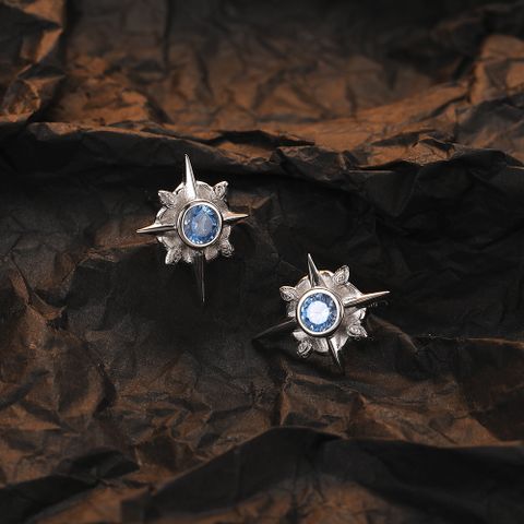 1 Pair Simple Style Classic Style Star Plating Inlay Sterling Silver Zircon White Gold Plated Ear Studs