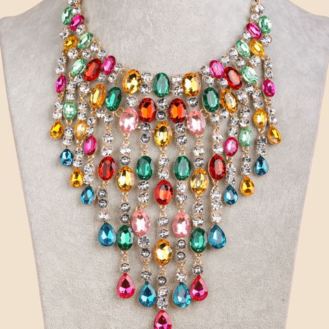Simple Style Classic Style Color Block Alloy Inlay Rhinestones Women's Necklace