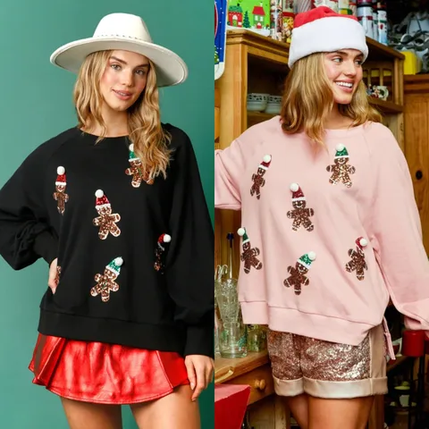 Women's Hoodies Long Sleeve Sequins Christmas Gingerbread