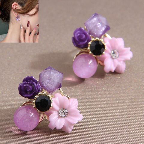 1 Pair Sweet Flower Plating Inlay Alloy Resin Ear Studs