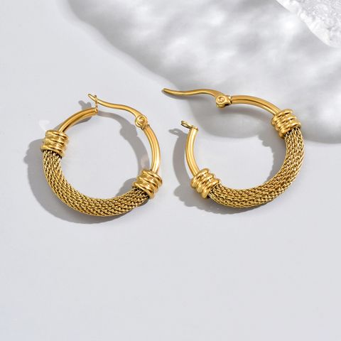 1 Pair Classic Style Roman Style Solid Color Plating Titanium Steel 18k Gold Plated Gold Plated Hoop Earrings