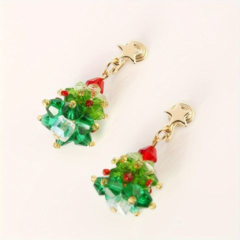1 Pair Cute Christmas Tree Glass Drop Earrings
