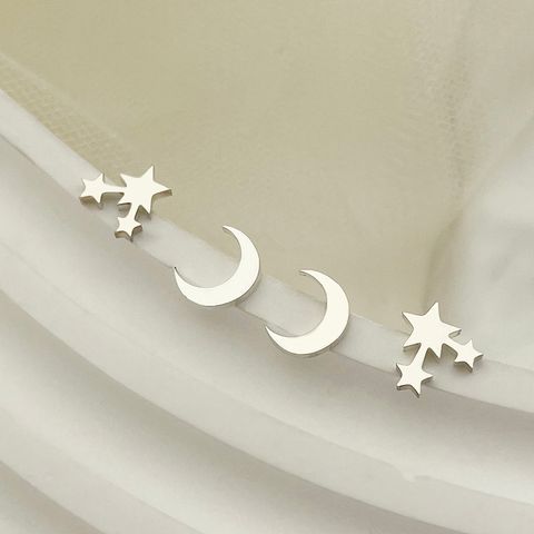 1 Set Elegant Sweet Star Moon 304 Stainless Steel Ear Studs