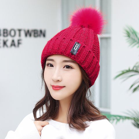 Women's Basic Simple Style Solid Color Pom Poms Eaveless Wool Cap