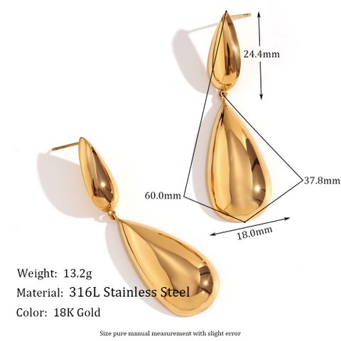 1 Pair Simple Style Classic Style Water Droplets Solid Color Plating Stainless Steel 18k Gold Plated Drop Earrings