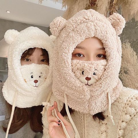 Women's Cute Bear Embroidery Ear Warap Trapper Hat