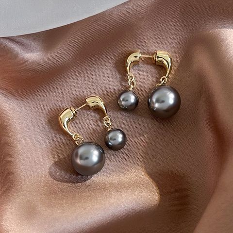 1 Pair Simple Style Geometric Imitation Pearl Copper Gold Plated Drop Earrings