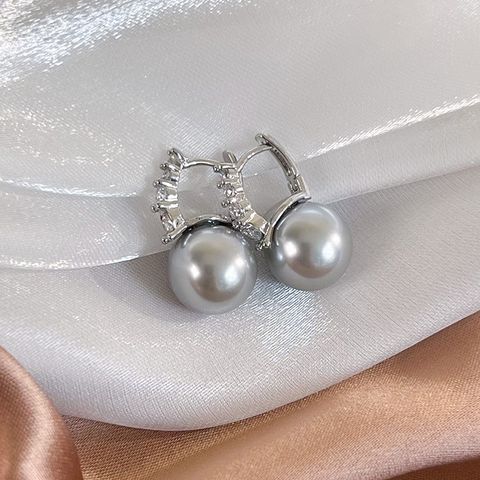 1 Pair Retro Lady Geometric Imitation Pearl Copper White Gold Plated Earrings