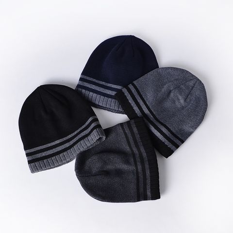 Men's Simple Style Stripe Eaveless Wool Cap