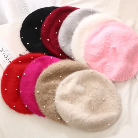 Women's Basic Sweet Round Dots Pearl Eaveless Beret Hat