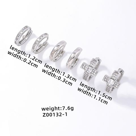 Simple Style Circle Solid Color Copper Plating Inlay Zircon White Gold Plated Ear Clip