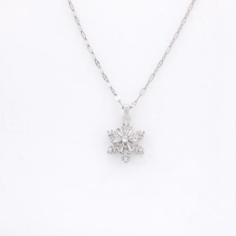 Simple Style Snowflake Stainless Steel Plating Inlay Zircon Pendant Necklace