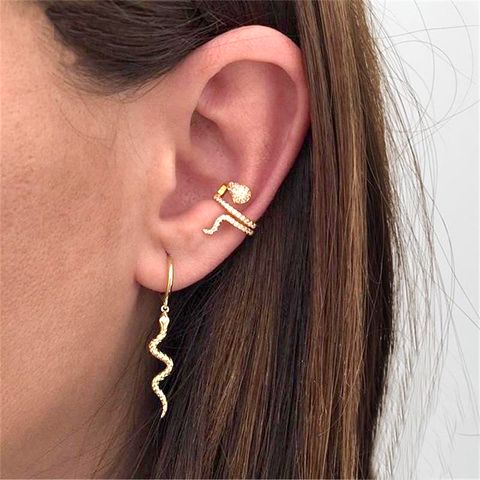 1 Pair Simple Style Snake Plating Inlay Copper Zircon 18k Gold Plated Ear Cuffs