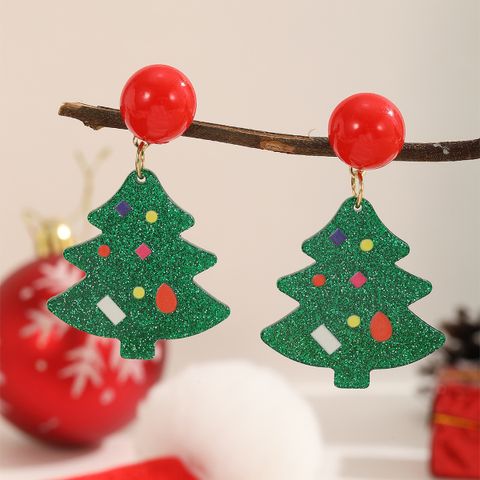 1 Pair Cute Christmas Tree Plating Arylic Gold Plated Drop Earrings