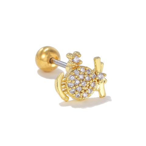 1 Piece Ig Style Simple Style Tiger Butterfly Plating Inlay Brass Zircon 18k Gold Plated White Gold Plated Ear Studs