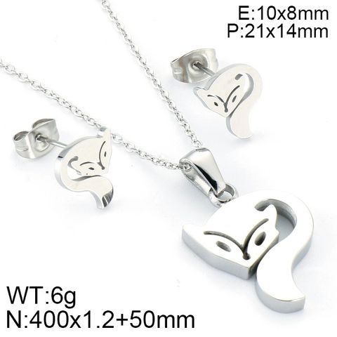 Stainless Steel Titanium Steel 18K Gold Plated Cute Plating Fox Earrings Necklace