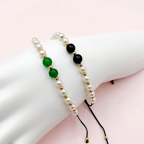 Wholesale Jewelry Simple Style Color Block Artificial Pearl Rope Haematite Beaded Wristband