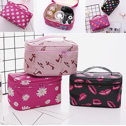 Vintage Style Round Dots Polyester Sewing Thread Square Makeup Bags