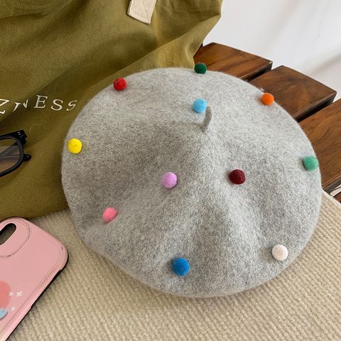 Women's Cute Basic Sweet Solid Color Pom Poms Eaveless Beret Hat