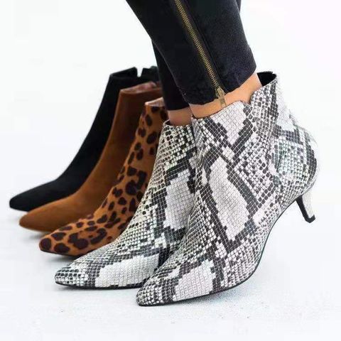 Women's Elegant Solid Color Leopard Point Toe Martin Boots