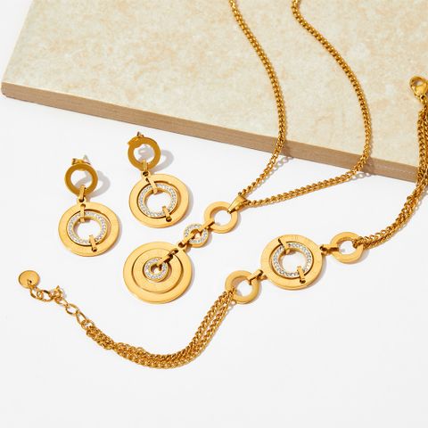 304 Stainless Steel 16K Gold Plated White Gold Plated Gold Plated Vintage Style Plating Circle Solid Color Jewelry Set