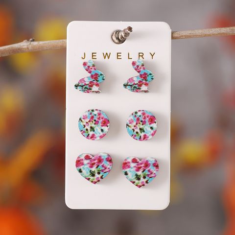 3 Pairs Vintage Style Heart Shape Butterfly Wood Ear Studs