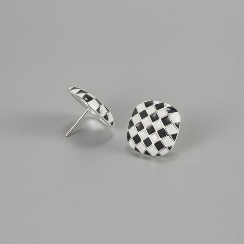 1 Pair Ig Style Plaid Epoxy Sterling Silver Ear Studs
