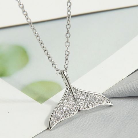 Sweet Simple Style Heart Shape Butterfly Fish Tail Copper Plating Inlay Zircon Pendant Necklace