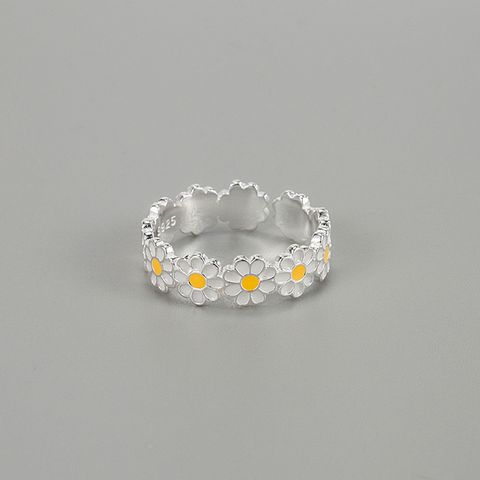 Modern Style Sweet Daisy Sterling Silver Plating Open Rings