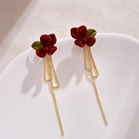 1 Pair Vintage Style Flower Flocking Drop Earrings