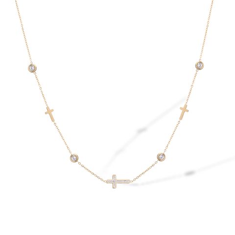 304 Stainless Steel 18K Gold Plated Simple Style Classic Style Plating Inlay Cross Zircon Necklace