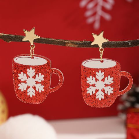 1 Pair Cute Snowflake Plating Arylic Gold Plated Drop Earrings