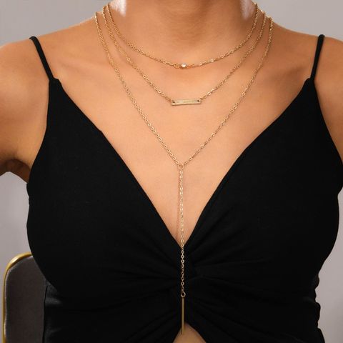 Simple Style Geometric Solid Color Artificial Crystal Alloy Women's Three Layer Necklace