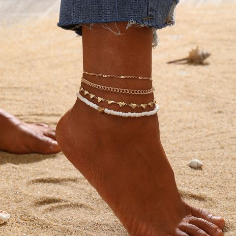 Simple Style Heart Shape Alloy Beaded Women's Anklet