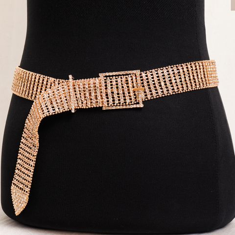 Elegant Basic Lady Solid Color Alloy Diamond Women's Chain Belts