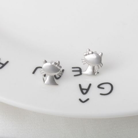 1 Pair Cartoon Style Cat Plating Sterling Silver White Gold Plated Ear Studs