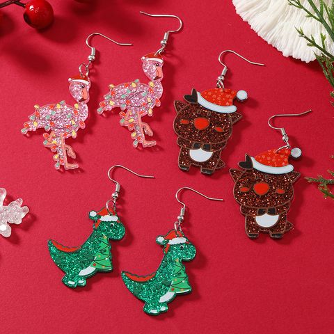 1 Pair Cute Christmas Animal Cartoon Christmas Hat Alloy Drop Earrings