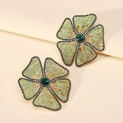 1 Pair Glam Exaggerated Lady Flower Plating Inlay Zinc Alloy Crystal Ear Studs