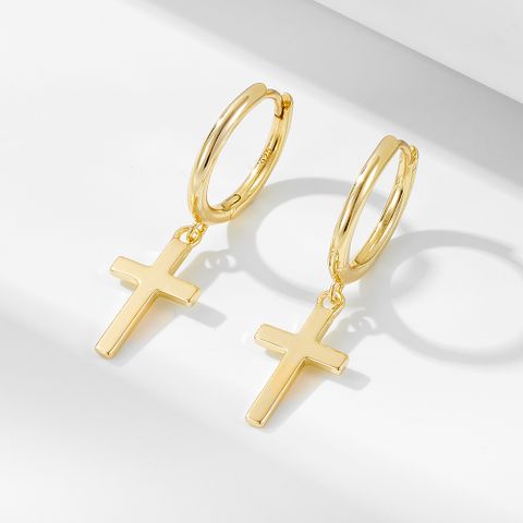 1 Pair Ig Style Cross Plating Sterling Silver 14k Gold Plated Rhodium Plated Drop Earrings