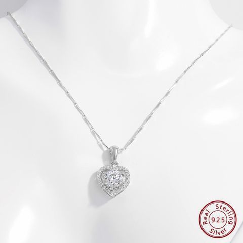 Elegant Commute Heart Shape Sterling Silver Inlay Zircon White Gold Plated Pendant Necklace
