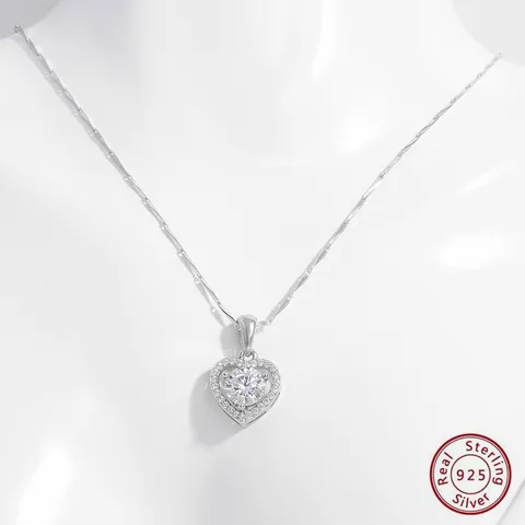 Elegant Commute Heart Shape Sterling Silver Inlay Zircon White Gold Plated Pendant Necklace