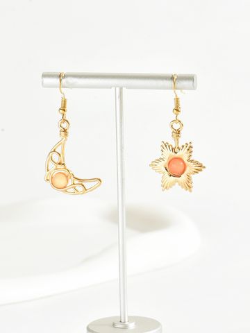 1 Pair Elegant Lady Sun Moon Alloy Drop Earrings