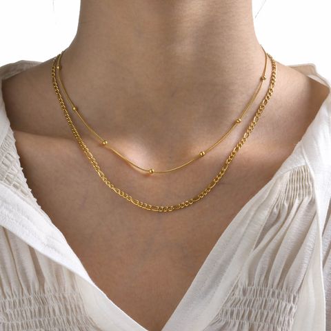 Stainless Steel Gold Plated Elegant Lady Solid Color Layered Necklaces