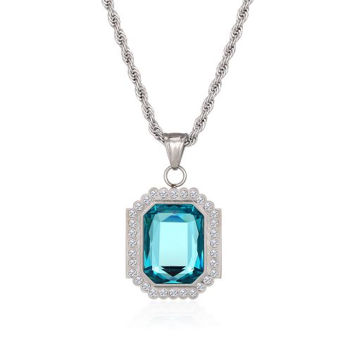 Hip-Hop Square 304 Stainless Steel Inlay Zircon 18K Gold Plated Women's Pendant Necklace
