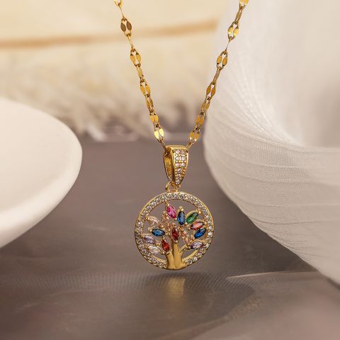 Simple Style Commute Tree Copper Plating Inlay Zircon 18k Gold Plated Pendant Necklace