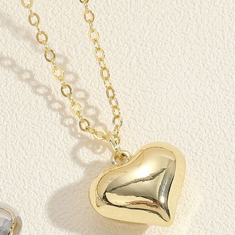 Simple Style Water Droplets Heart Shape Copper Polishing Plating 14k Gold Plated White Gold Plated Pendant Necklace