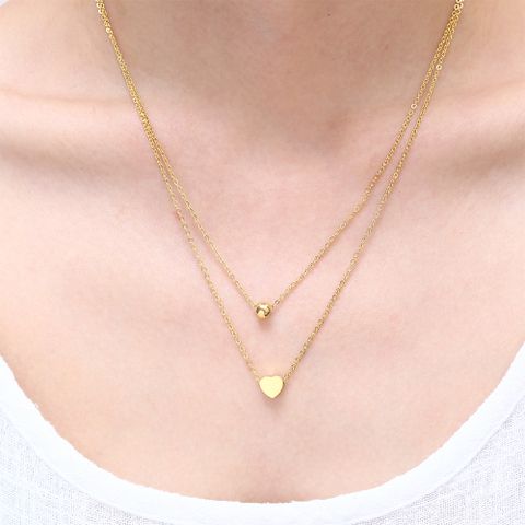 304 Stainless Steel 18K Gold Plated Simple Style Commute Plating Solid Color Layered Necklaces